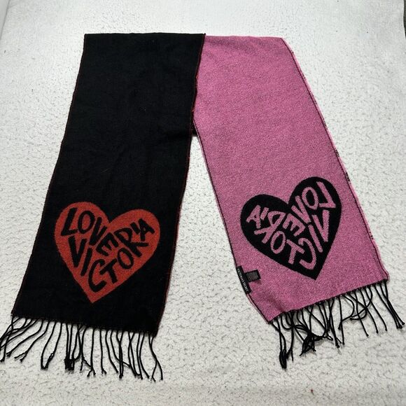 Victoria's Secret Accessories - Victoria's Secret Winter Angel Collection Heart Scarf Acrylic Red Pink Black 80"
